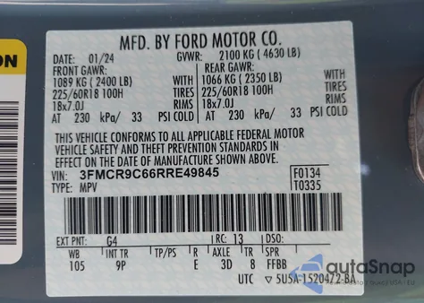 2024 Ford Bronco Sport Outer Banks из США, поврежденный, VIN 3FMCR9C66RRE49845